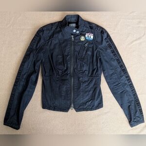 Armani Exchange Black Cotton Moto Jacket Zip Up with Patches